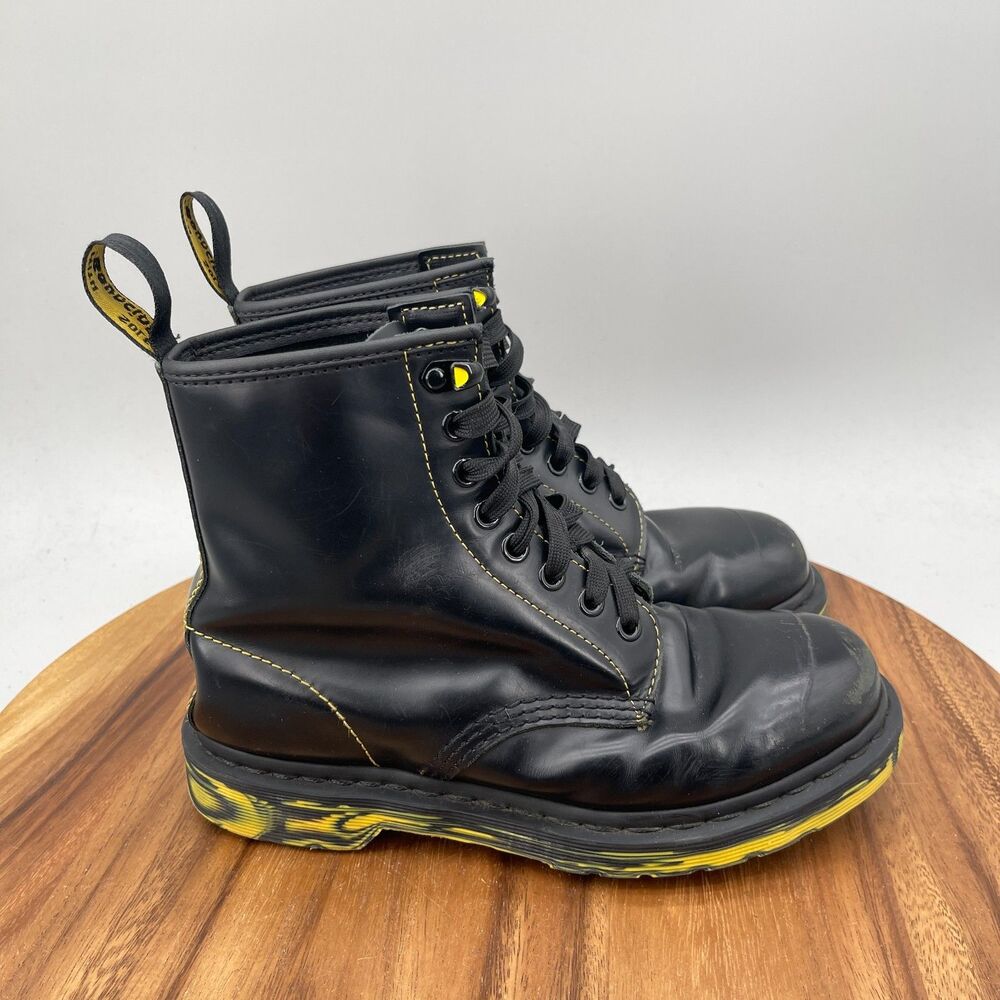 Dr. Martens 1460 8-Eye Boots Womens Size 7 Black Lava Yellow Combat Smooth